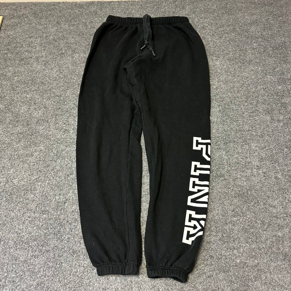 Pink Sweatpants Womens Size S Black Logo Graphic Relaxed Fit Joggers Drawstring